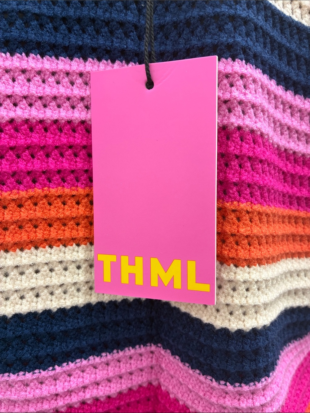 THML Striped Crochet Knit Sleeveless Crew in Pink, Orange, Navy & Cream - Picture 2 of 10